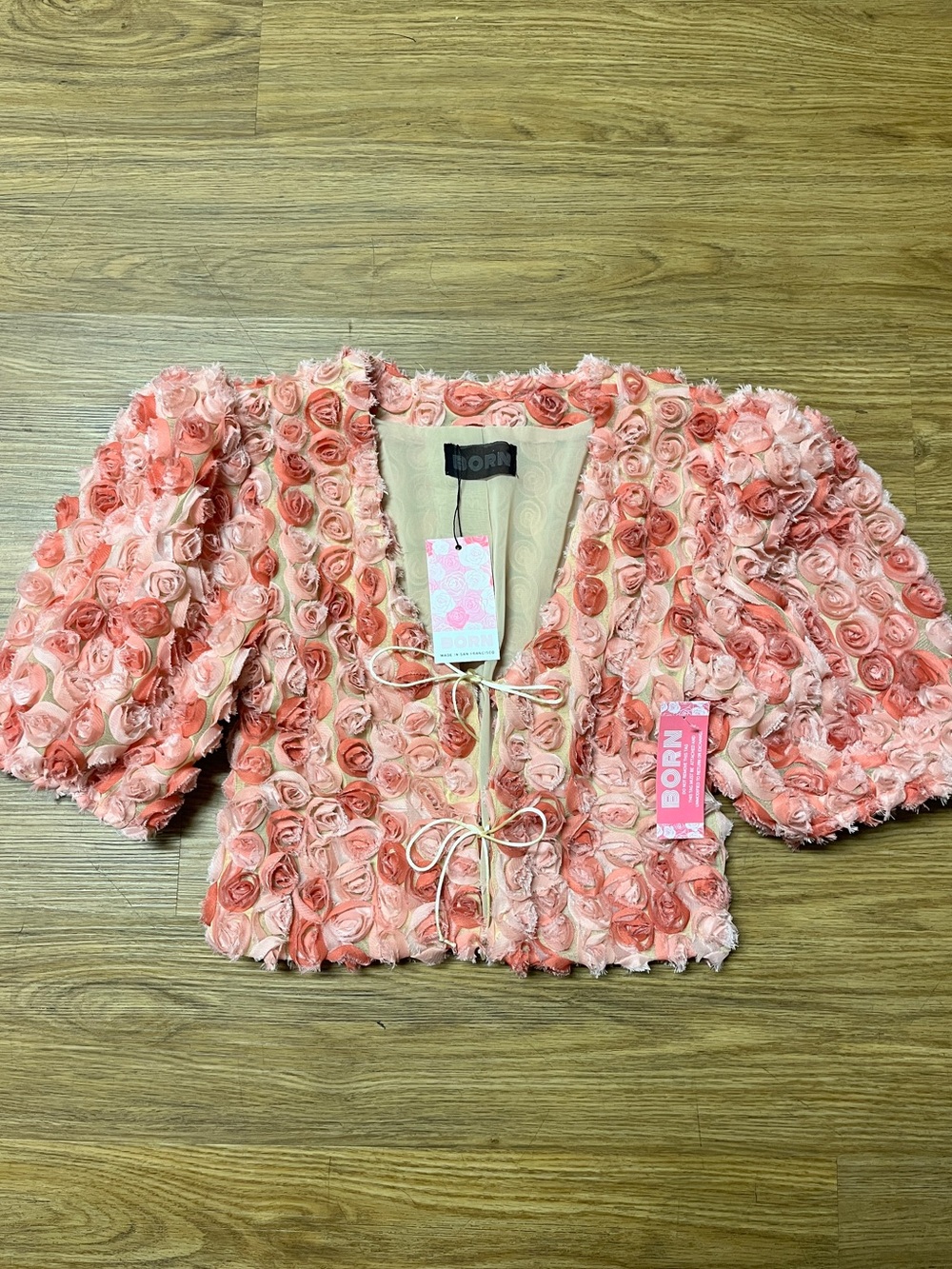 New BORN Supply Rose Blouse 3D Chiffon Rosette Tie-Front Crop Top Coquette RARE